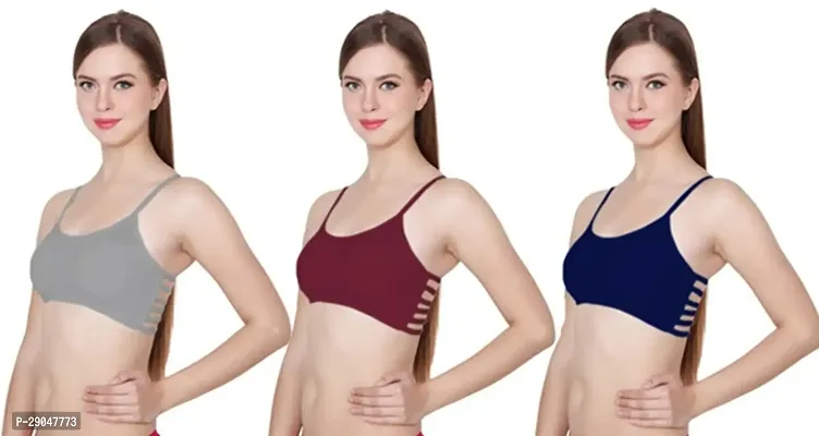 Stylish Multicoloured Cotton Blend Solid Bras For Women Pack Of 3-thumb0