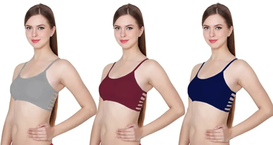 Stylish Blend Solid Bras For Women Pack Of 3