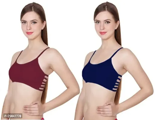 Stylish Multicoloured Cotton Blend Solid Bras For Women Pack Of 2