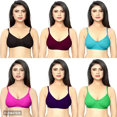 Stylish Multicoloured Cotton Blend Solid Bras For Women Pack Of 6-thumb0