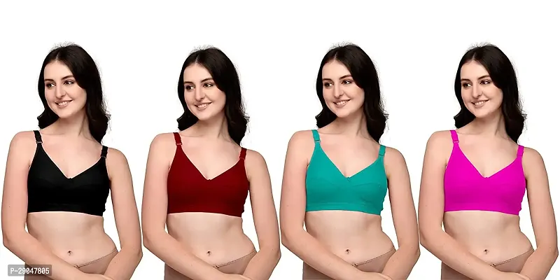 Stylish Multicoloured Cotton Blend Solid Bras For Women Pack Of 4