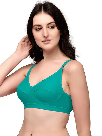 Scallop GOMZI Fashion Women's Cotton Blend Non Padded Non-Wired T-Shirt Bra (Green) Size:-34