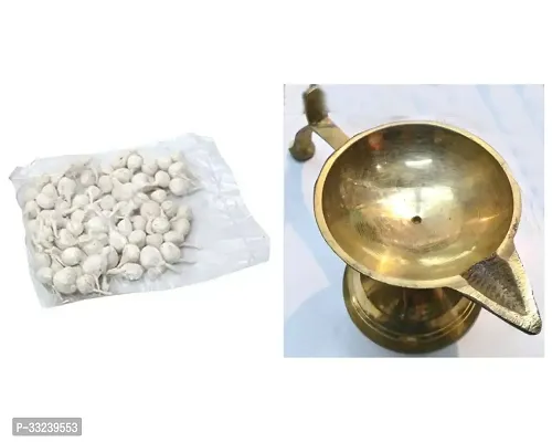 NEW COMBO OF  (COTTON WICKS )  BATTI  WITH BRASS DIYA HINDU PUJA/ POOJA RELIGIOUS