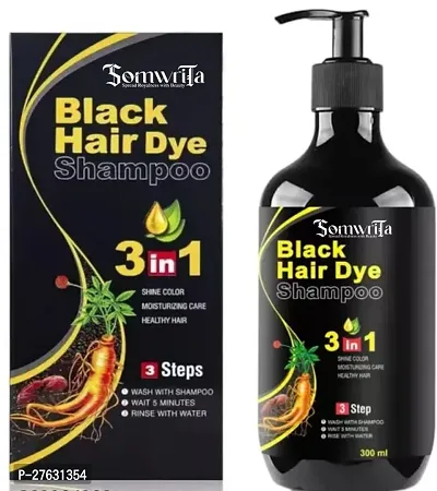 Organic Shampoo Herbal 3 in 1 Hair Dye Instant Black Hair Shampoo Men Women (300 ml)-thumb0