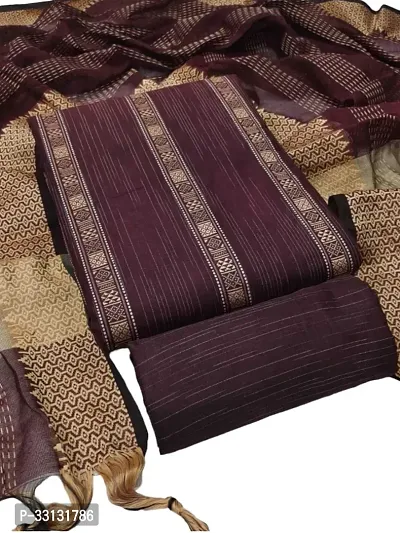 Elegant Maroon Cotton Self Pattern Dress Material with Dupatta For Women