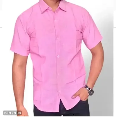 Stylish Pink Khadi Cotton Solid Short Sleeves Shirt For Men-thumb0