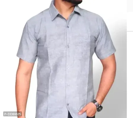 Stylish Grey Khadi Cotton Solid Short Sleeves Shirt For Men-thumb0