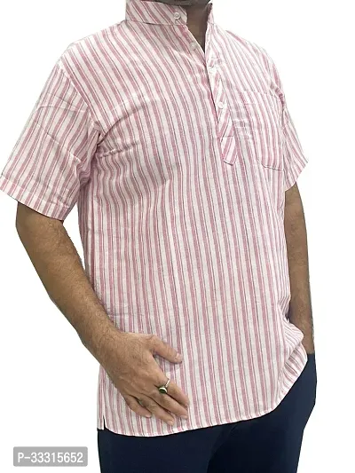 Fancy Pink Khadi Striped Short Length Kurta For Men-thumb0