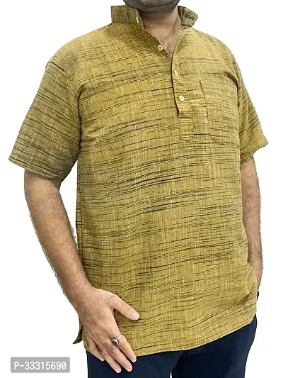 Fancy Yellow Khadi Striped Short Length Kurta For Men-thumb0