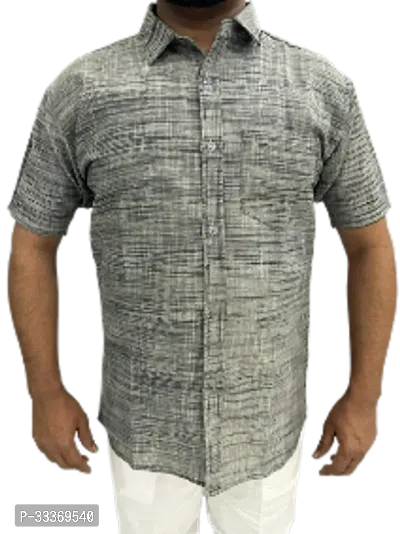 Stylish Grey Khadi Cotton Solid Short Sleeves Shirt For Men-thumb0