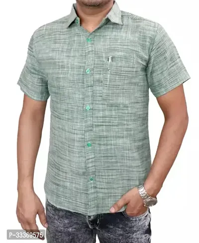 Stylish Green Khadi Cotton Solid Short Sleeves Shirt For Men-thumb0