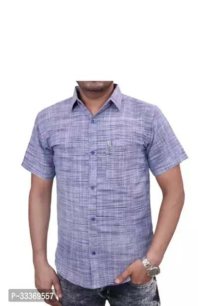 Stylish Purple Khadi Cotton Solid Short Sleeves Shirt For Men-thumb0