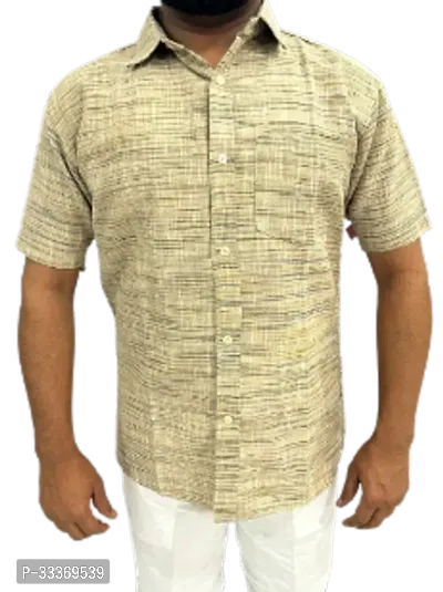 Stylish Off White Khadi Cotton Solid Short Sleeves Shirt For Men-thumb0