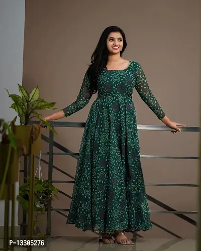 Elegant Green Georgette Bandhani Kurta For Women-thumb0