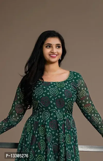 Elegant Green Georgette Bandhani Kurta For Women-thumb2