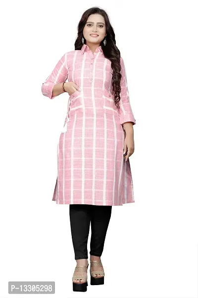 Elegant Pink Cotton Blend Woven Design Kurta For Women
