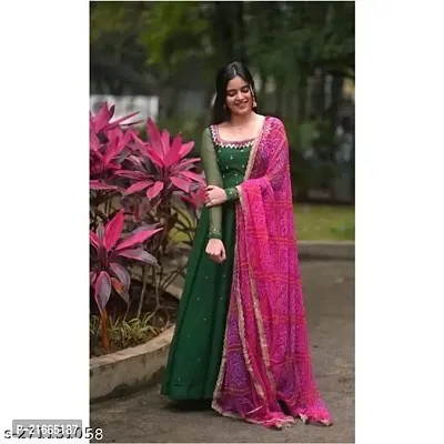 Georgette flared gown with dupatta-thumb0