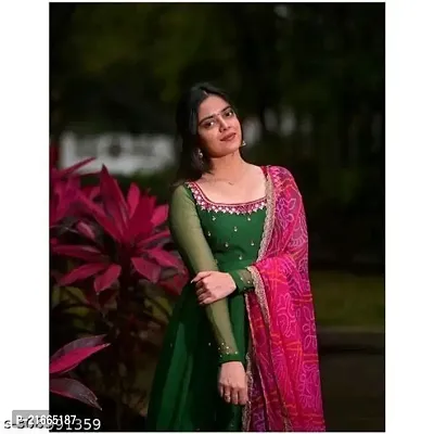 Georgette flared gown with dupatta-thumb3