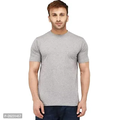 Stylish Grey Cotton Solid Tees For Men, Pack Of 1-thumb0