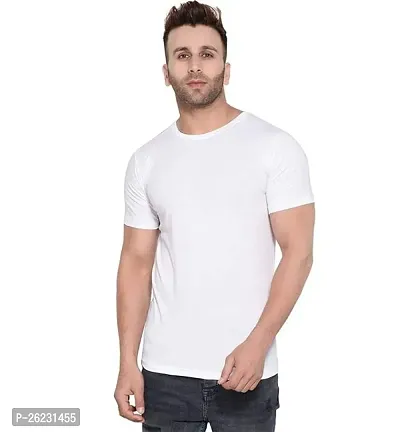 Stylish White Cotton Solid Tees For Men, Pack Of 1-thumb0