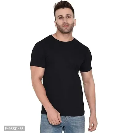 Stylish Black Cotton Solid Tees For Men, Pack Of 1-thumb0