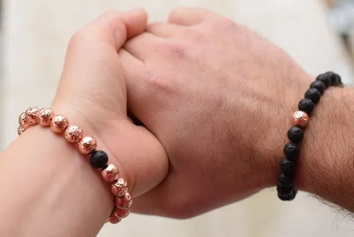 Round Smooth Beads Long Distance Couple Bracelet