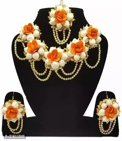 Stylish Orange Fabric Pearl Jewellery Set For Women-thumb0