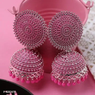 Big Size Ethnic Traditional pink Color Jhumka Earrings for Women and Girls
