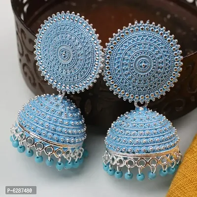 Big Size Ethnic Traditional Sky Blue Color Jhumka Earrings for Women and Girls