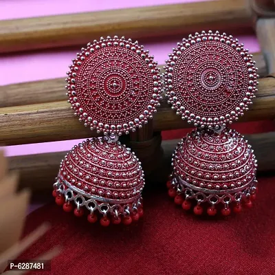 Big Size Ethnic Traditional Red Color Jhumka Earrings for Women and Girls