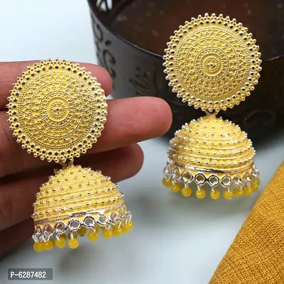 Big Size Ethnic Traditional Yellow Color Jhumka Earrings for Women and Girls-thumb0