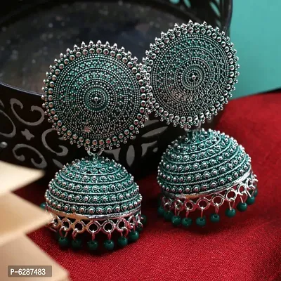 Big Size Ethnic Traditional Green Color Jhumka Earrings for Women and Girls