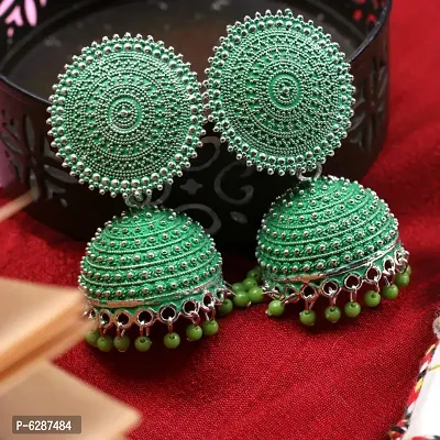Big Size Ethnic Traditional Parrot Green Color Jhumka Earrings for Women and Girls