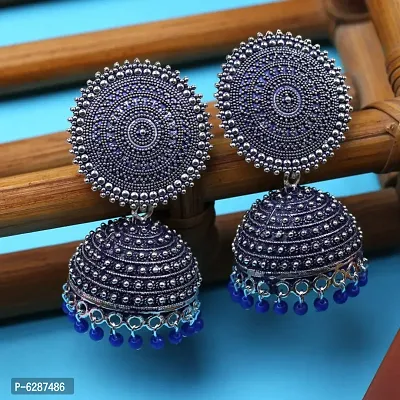 Big Size Ethnic Traditional Blue Color Jhumka Earrings for Women and Girls