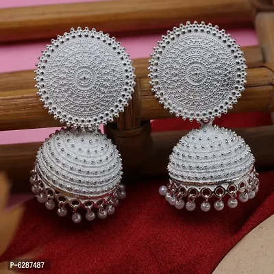 Big Size Ethnic Traditional White Color Jhumka Earrings for Women and Girls
