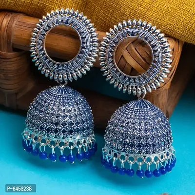 Traditional Ethnic Blue Color Jhumka Earrings for Women and Girls.