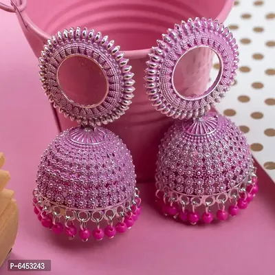 Traditional Ethnic Pink Color Jhumka Earrings for Women and Girls.-thumb0