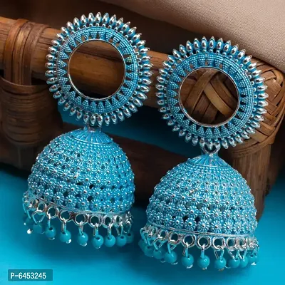 Traditional Ethnic Sky Blue Color Jhumka Earrings for Women and Girls.