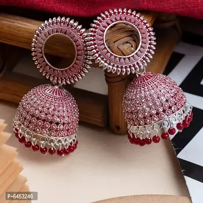 Traditional Ethnic RED Color Jhumka Earrings for Women and Girls.-thumb0