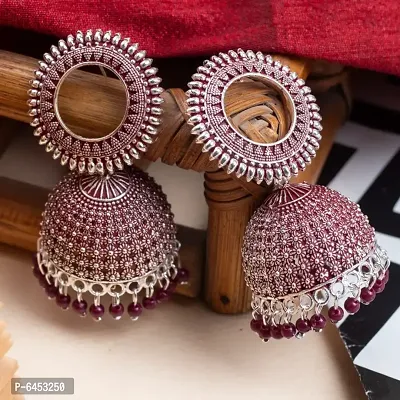 Traditional Ethnic MAROON Color Jhumka Earrings for Women and Girls.-thumb0