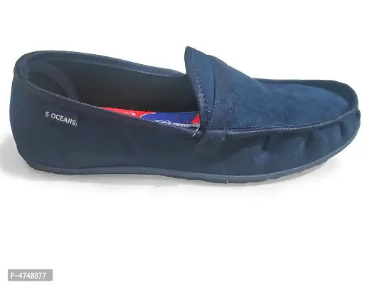 Men's Stylish and Trendy Navy Blue Solid Suede Casual Loafers-thumb0