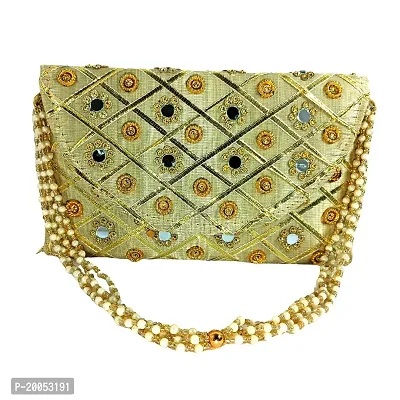 Silk Traditional Mirror Work Envelope Clutch/Hand Purse Bag for Women/Girls