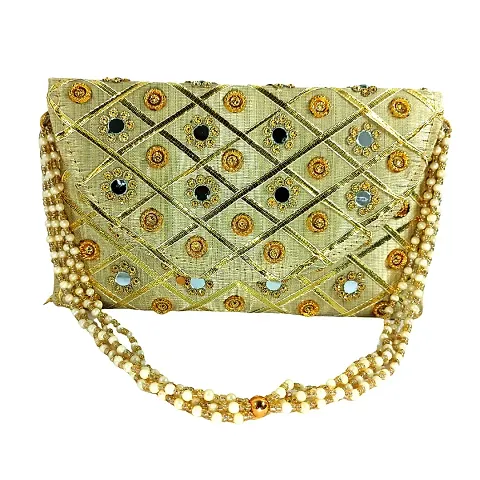 Silk Traditional Mirror Work Envelope Clutch/Hand Purse Bag for Women/Girls