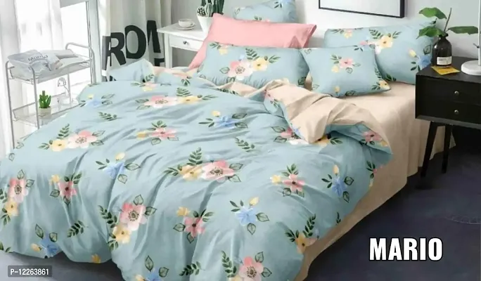 RUH ROSE? 100% Poly Cotton Double Bed Sheet for Double Bed with 2 Pillow Covers Set, Queen Size 90x90 inch and Pillow Cover Size 16x26 inch Bedsheet Series, 180 TC, 3D Printed Pattern (H19)