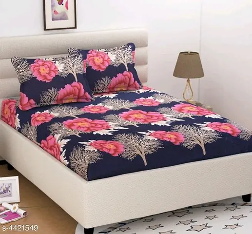 Printed Polycotton Double Bedsheet with 2 Pillow Covers