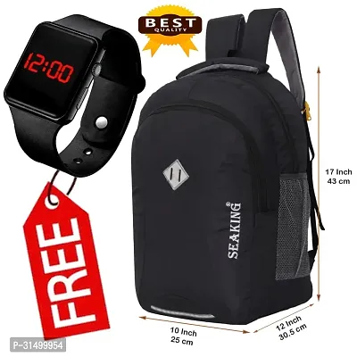 Trendy Black 35L Unisex Backpacks For School Office Travel With Watch-thumb0