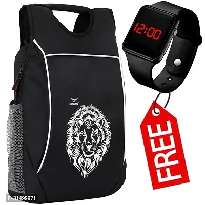 Trendy Black 35L Unisex Backpacks For School Office Travel With Watch