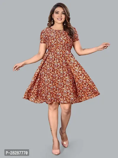 Stylish Red Chiffon Floral Printed  Dress For Women