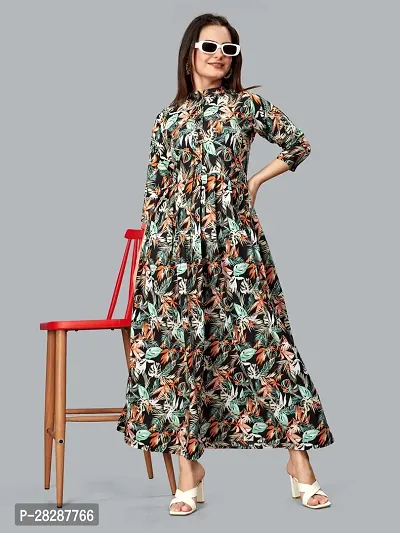 Stylish Multicoloured Chiffon Floral Printed  Dress For Women-thumb0