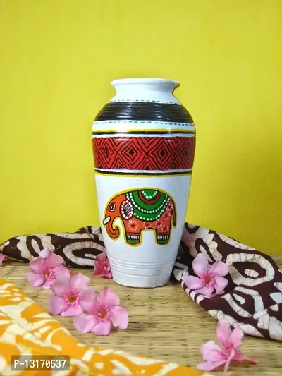 Madhubani Horse Painting Terracotta Vase 8 for home decor,table,office,gift item,living room
